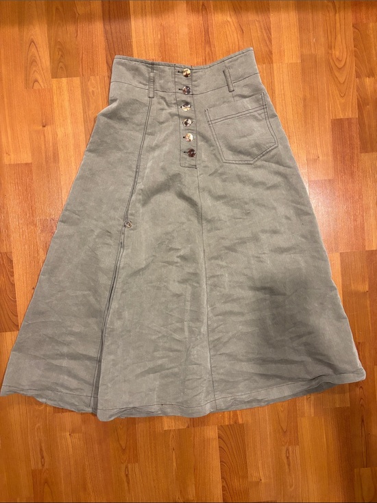 Dresses & Skirts - High-Waist A-Line Button-Front Skirt in Sage Green/Grey